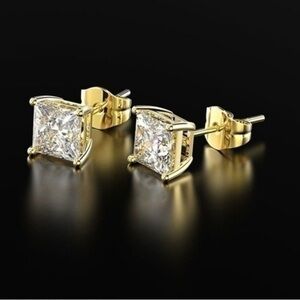 Gold Stud Earrings with Square Crystals